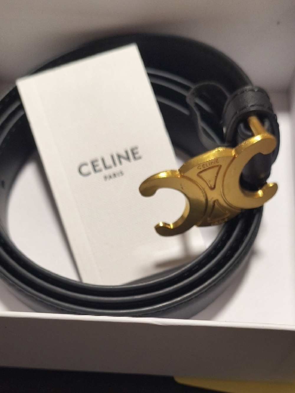 Statement  Black Leather Belt with Gold CelineTriomphe Buckle M - L Fit - Picture 5 of 6